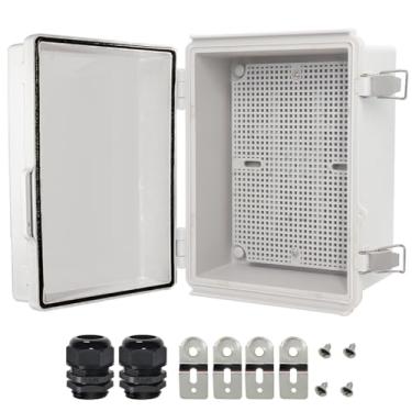 Imagem de Zulkit Caixa De Junção, Caixa Elétrica À Prova D'Água Ip67, Tampa Articulada, Trava De Aço Inoxidável, Gabinete De Plástico Para Projeto Com Placa De Montagem, Suporte De Parede E 2 Prensa-Cabos Cinza