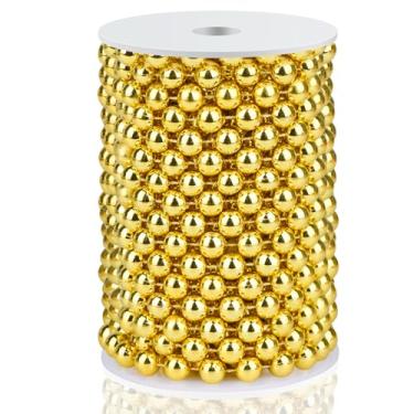 Imagem de ZJJZGYXINTAI Cordão de pérolas artesanais 10mm pérola, 33 pés de ouro falso pérola guirlanda rolo fio decoração de festa de casamento, decorações de árvore de natal