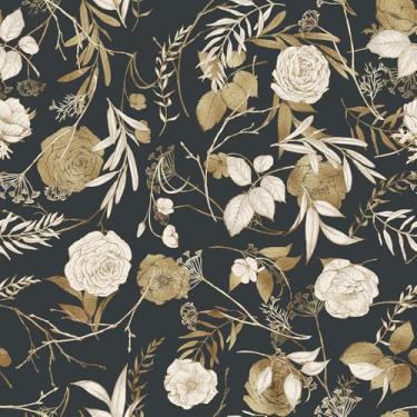 Imagem de WalRiddle Papel de parede vintage marrom marrom rosa floral peônia preto descascar e colar papel de parede fácil de remover papel de contato adesivo para banheiro, impermeável, adequado para