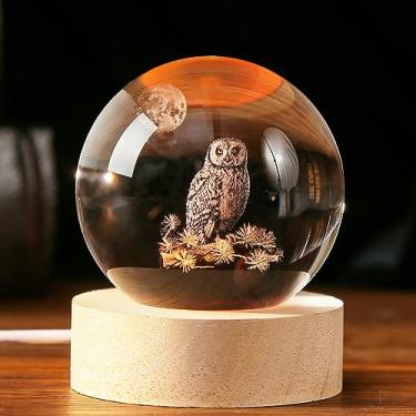 Imagem de IFOLAINA 3D Coruja Bola De Cristal 60Mm Estatuetas De Coruja Em Bola De Cristal Decoração Colecionáveis Globos De Neve Presente Esfera De Vidro Com Base De Luz De Madeira