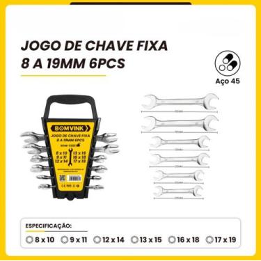Imagem de Jogo De Chaves Fixas Combinadas Boca Dupla 8 A 19MM 6 Peças CRV - BOMV