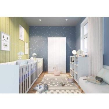 Imagem de Quarto para Gêmeos com 2 Berços Mini Cama, Guarda Roupa e Organizador 