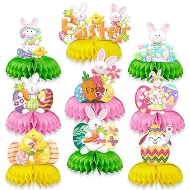 Imagem de 9 PCS Happy Easter Decorations 3D Table Honeycomb Centerpiece, for Easter Home Easter Party Family Gathering Decoration Party