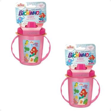 Imagem de Kit 2 Copo Infantil Com Alças/Bico 320ML 6 Meses Rosa - Nitron