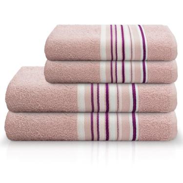 Imagem de Camesa Jogo de Toalhas 4 Peças Vegas by Gato Panda - 7 Cores, 99% Algodão, 2 Toalhas de Banho (130x62cm) e 2 de Rosto (45x70cm), Toque Macio e Alta Absorção Piscina Banho Praia (Rosa Claro)