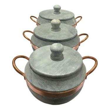 Imagem de Jogo de Panelas Pedra Sabão Bojuda com tampa de pedra - São José