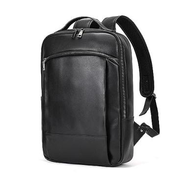 Imagem de Mochila de couro masculina vintage, mochila retrô de couro para homens, mochila grande clássica de viagem para laptop(Single layer black)