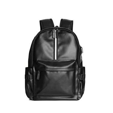 Imagem de Mochila masculina fashion, bolsas de viagem ao ar livre, grande capacidade, 15,5 polegadas, mochila para laptop, mochilas de couro para homens(Black1)