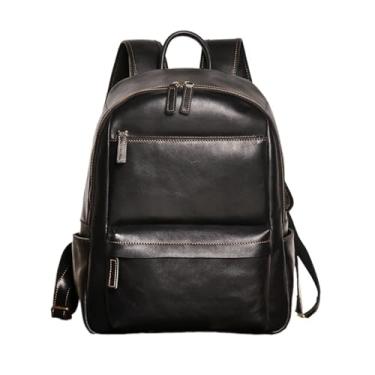 Imagem de Mochila masculina vintage para viagem ao ar livre mochila de couro bolsa para computador de 14 polegadas(Black)