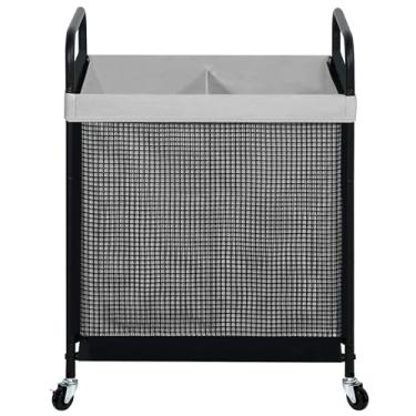 Imagem de STO STO Cesto de roupa suja com 2 seções, carrinho com rodinhas de 100 L com forro removível e lavável, cesto de roupas com alça de metal para lavanderia e quarto, cinza e preto