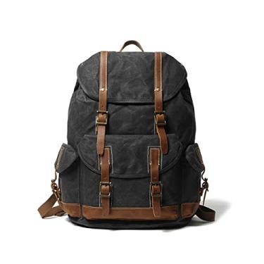 Imagem de Mochila de lona encerada de grande capacidade para homens vintage mochila de viagem masculina ao ar livre bolsa de ombro de viagem masculina(Army Green)