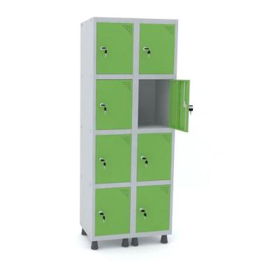 Imagem de Roupeiro de aço 2m 08 portas fechadura pandin - cinza/verde