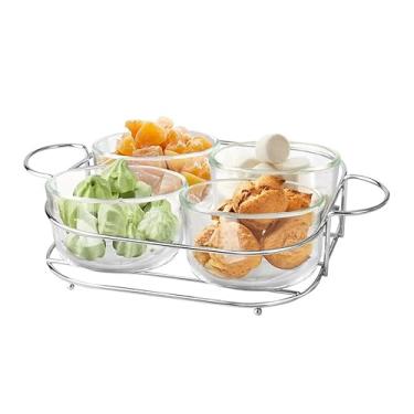 Imagem de Mimo Style Jogo de 4 Petisqueiras Round Vidro com Suporte de Inox - Elegância e Praticidade para Servir e Organizar