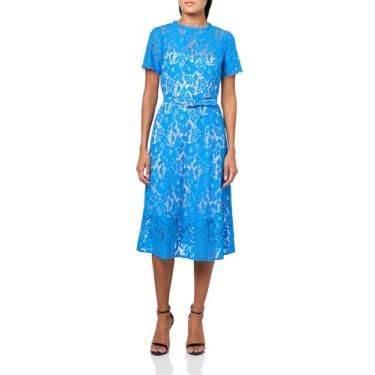 Imagem de Adrianna Papell Vestido midi feminino com saia macia de renda, Onda azul, 40