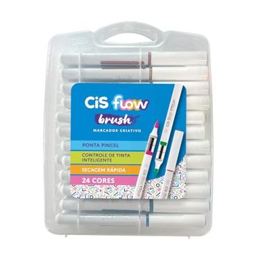 Imagem de Marcador Criativo Acrílico CIS FLOW Brush, Ponta pincel, Não transfere para o outro lado, Estojo com 24 cores
