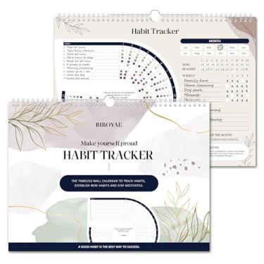 Imagem de BIROYAL Calendário de monitoramento de hábitos (sem data) - Calendário diário de hábitos com encadernação em espiral e gancho - Rastreador de objetivos - Calendário de hábitos mensal motivacional -