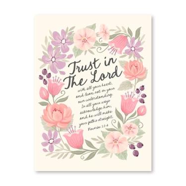 Imagem de HoneyKICK Arte de parede das escrituras cristãs - Trust in the Lord - Decoração de quarto com versículo bíblico de Jesus para cristãos com flores roxas - 30,5 x 40,6 cm