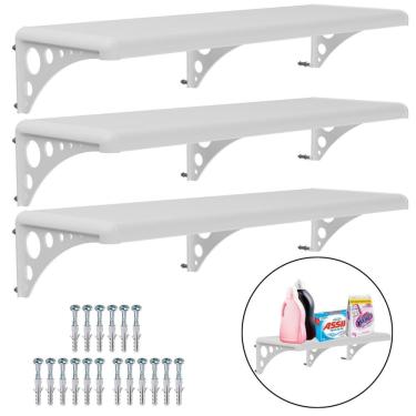 Imagem de Prateleira Pvc Multiuso Com Suporte Branca 80X20Cm Kit 03 Un