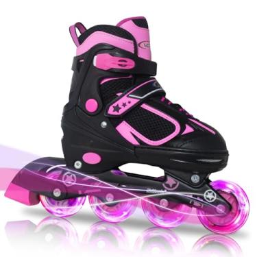 Imagem de Nattork Patins de patins de lâmina para meninos com roda iluminada, patins em linha rosa iluminados para ambientes externos e internos para meninos adolescentes de 6 a 12 anos, 10, 11 e 12 anos