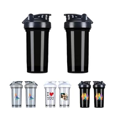Imagem de Xswzaqolk Garrafas coqueteleiras personalizadas para misturas de proteínas, copo de água fitness personalizado com alça de 510 g para academia, esportes ao ar livre, impressão de dois lados, preto