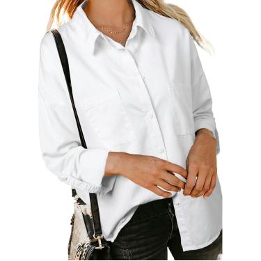 Imagem de Camisa jeans feminina Spring Novo bolso duplo solto de manga longa versátil camisa casual, branca, xl