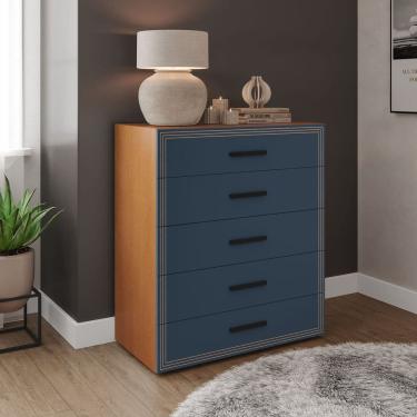 Imagem de Cômoda 5 Gavetas Valência Politorno Móveis Freijó/Azul
