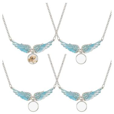 Imagem de Framendino, Pacote com 4 colares de sublimação em branco com pingente de asa de anjo para fazer joias DIY, 4 Pack, Metal, Sem Pedra Preciosa