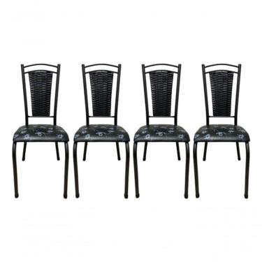 Imagem de Kit 4 Cadeira De Cozinha Tubular Aço Estofada Encosto Junco