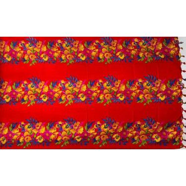 Imagem de Canga  Azul  Poliéster  Flores - Kiara Brazil, Vermelho