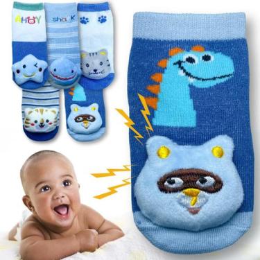 Imagem de Kit 5 Pares Meia Bebê Menino Recém Nascido Chocalho 0-2 anos - Rupee, 