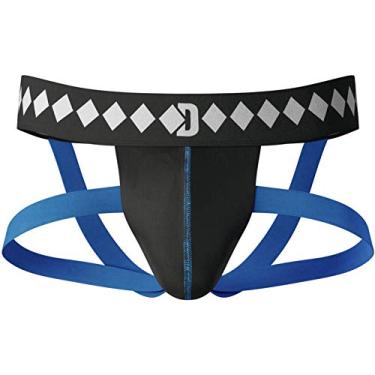 Imagem de (Medium, Black/Blue) - Diamond MMA Four-Strap Jock Strap Supporter with Built-in Athletic Cup Pocket for Sports