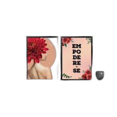 Imagem de Kit 2 Quadros Feministas Mulher Com Flores 45X34Cm - Preta - Quadros O