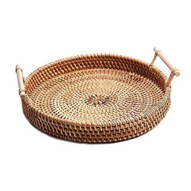 Imagem de Cesta de armazenamento de vime cesta de pão com alças caixa de refresco de mesa criativa para pão e decoração de frutas (tamanho: 22 cm)