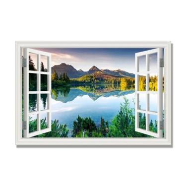 Imagem de PY3H69 Arte de parede em tela de janela aberta, impressão natural em tela. Lindo cenário de montanha 7,6 cm, decoração de parede de paisagem de janela, decoração de casa moderna. 70 x 105 cm - 27,6 x
