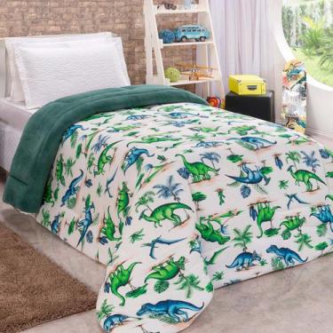 Imagem de Edredom Diverkids Solteiro Infantil Malha Estampada 1 Peça - Dinossaur