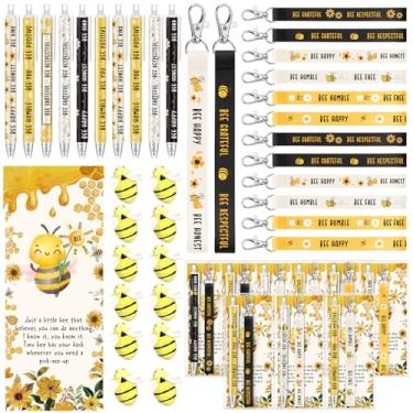 Imagem de Spakon Conjunto de 72 canetas de abelha para presentes, incluindo cordão de abelha, chaveiros inspiradores, canetas esferográficas fofas, canetas esferográficas de resina, cartões motivacionais
