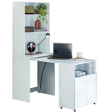 Imagem de Armário Multifuncional com Escrivaninha Retrátil para Escritório Duo Branco Kit`s Paraná