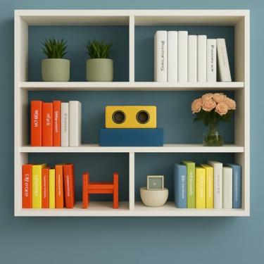 Imagem de Estante de Parede Moderna 3 Prateleiras 80x90x18cm organizador de brinquedo com Divisórias para Livros e Decoração para Sala de Estar