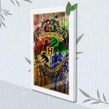 Imagem de Quadro Decorativo Escola Hogwarts Madeiro + Vidro 33x25 Sala - Estação