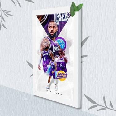 Imagem de Quadro Decorativo Lebron Lakers + Vidro 33x25 Sala Escritório