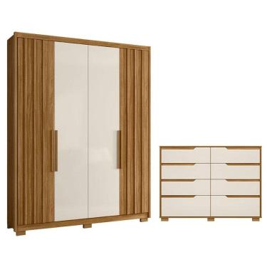 Imagem de Guarda Roupa Solteiro Califórnia e Cômoda Georgia Freijó Off White - Moval