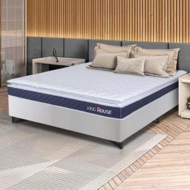 Imagem de Conjunto Box Branco Durban Azul Espuma D28 Viúva 128x188x57 - King Hou