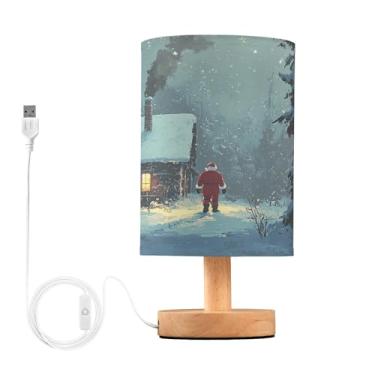 Imagem de Joisal Luminária de cabeceira aconchegante na floresta nevada, lâmpadas de mesa para quartos com porta USB, lâmpadas pequenas para espaços pequenos, lâmpadas decorativas pequenas