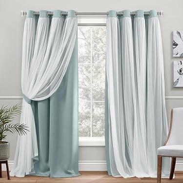 Imagem de Exclusive Home Curtains Catarina em camadas sólidas blackout escurecimento de ambiente e argolas transparentes para painel de cortina superior, 132 x 244 cm, Seafoam