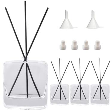 Imagem de Agidea 4 frascos de difusor vazios de vidro transparente, conjunto de fragrâncias recarregáveis de 100 ml com 20 palitos de palheta, rolha de borracha e funis para óleo essencial DIY