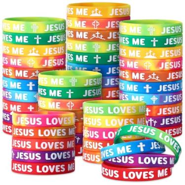Imagem de PullCrease 50 pulseiras Jesus Loves Me Loves Me, 10 estilos, pulseiras de silicone religiosas, arco-íris, cruz cristã, presente para grupo de igreja e escola bíblica
