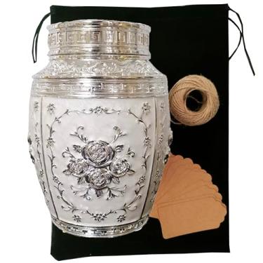 Imagem de EVELUXWIT Urnas De Rosas Para Cinzas Humanas, Tamanho Médio, Urna Funerária Cremação, Adultos, Lindas Funerárias Decorativas Liga Zinco, 18 Cm Altura X 12 Comprimento (Prateado E Branco)