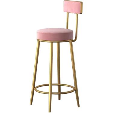 Imagem de Bancos de barra de altura de veludo, bancos redondos altos com pernas de metal nas costas e ouro, cadeiras de barra para a sala de estar de pub da ilha de cozinha, rosa, altura de sentar 75c