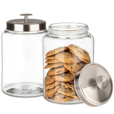 Imagem de kitchentoolz Pote Grande De Vidro Para Biscoitos 1 Galão Com Tampas Metal Herméticas - Recipiente Armazenar Alimentos, Como Farinha Fresca, Petiscos Mastigáveis Animais Estimação, Doces, Decoração B