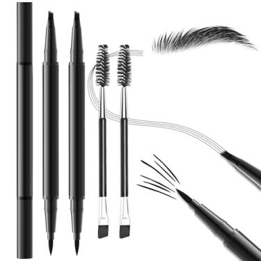 Imagem de LYBHDAFA Lápis De Sobrancelhas 2 Peças Com Pincel Para Microblading, Caneta À Prova D'Água Em 1 Ponta Dupla, 4 Pontas Garfo E Ultraprecisa Maquiagem Natural Semelhante A Pelos, Feminino - Preto